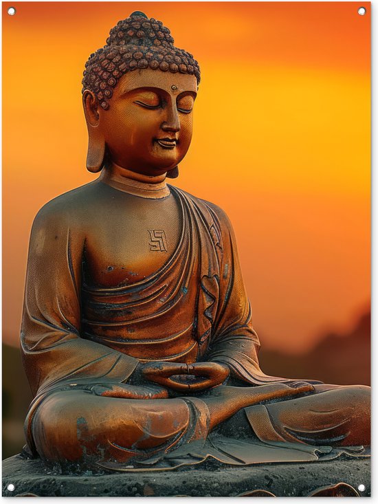 Gards Tuinposter Boeddha Beeld bij een Tempel - 50x50 cm - Tuindoek