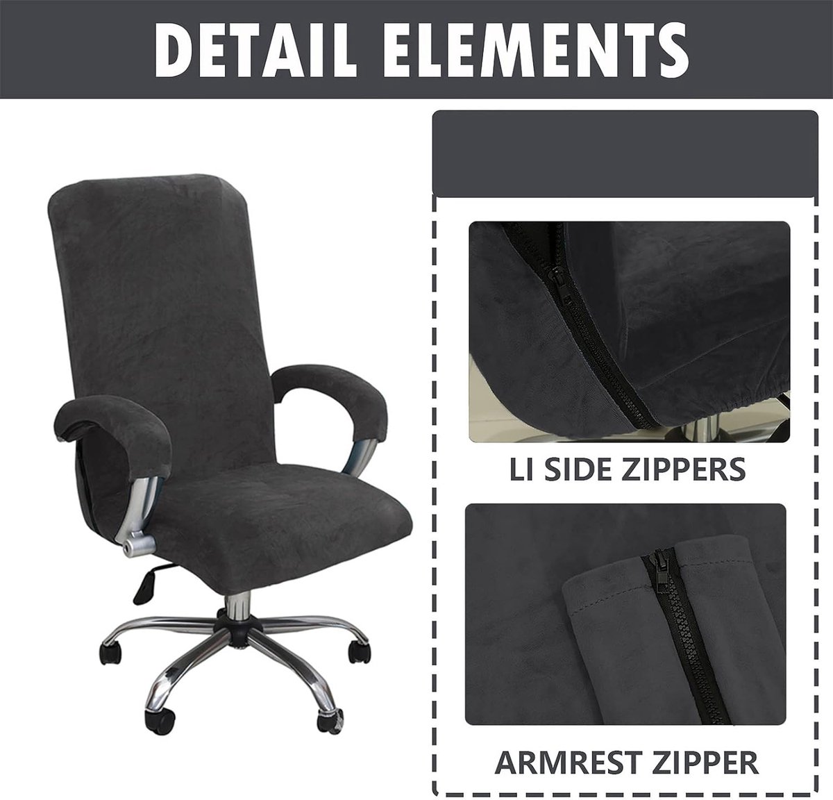 Fluwelen pluche bureauhoes met armleuning, effen, stretch hoes voor