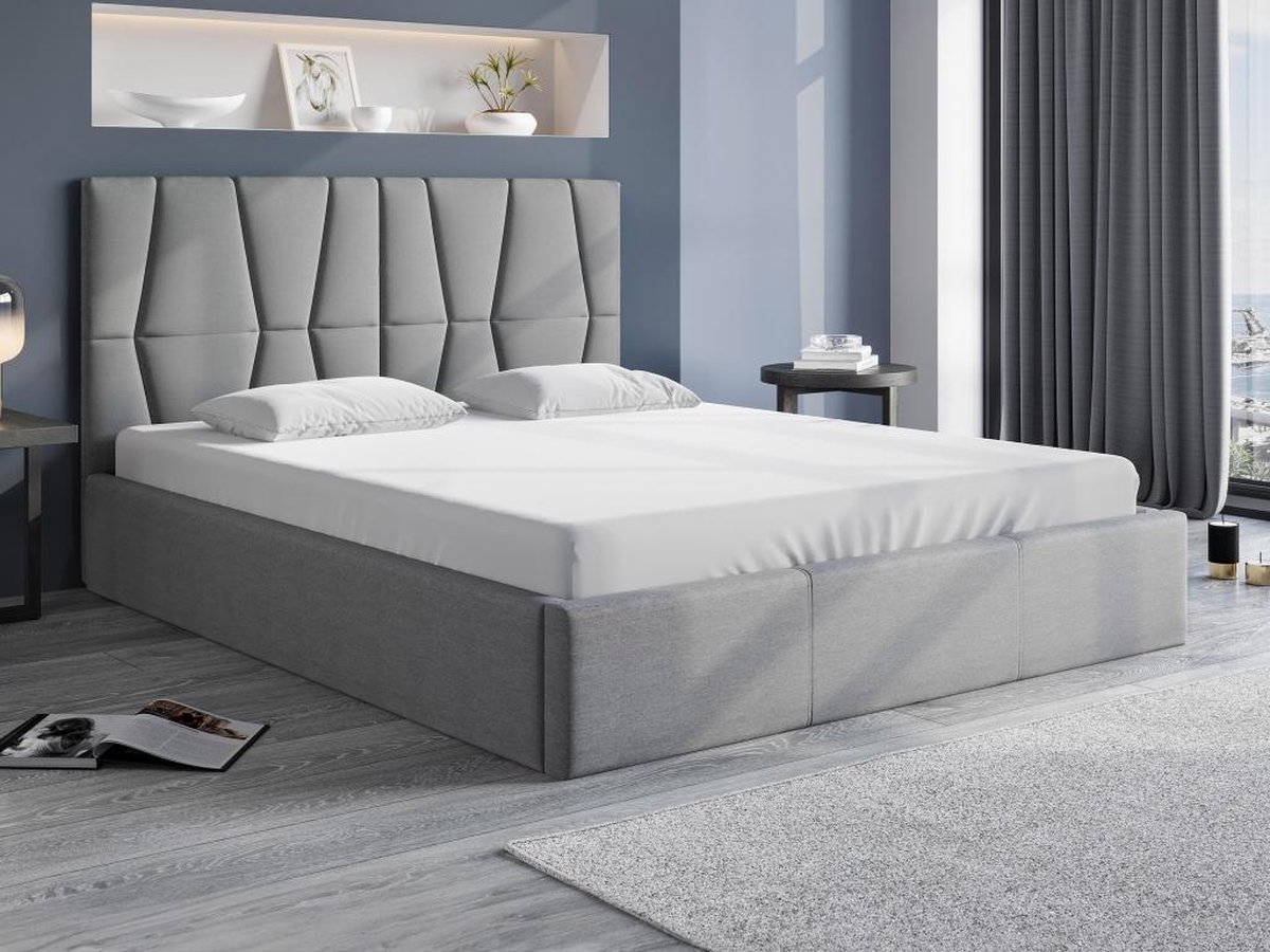 PASCAL MORABITO Bed met opbergruimte 160 x 200 cm - Stof - Grijs - ELIAVA - van Pascal Morabito L 170 cm x H 106 cm x D 213 cm
