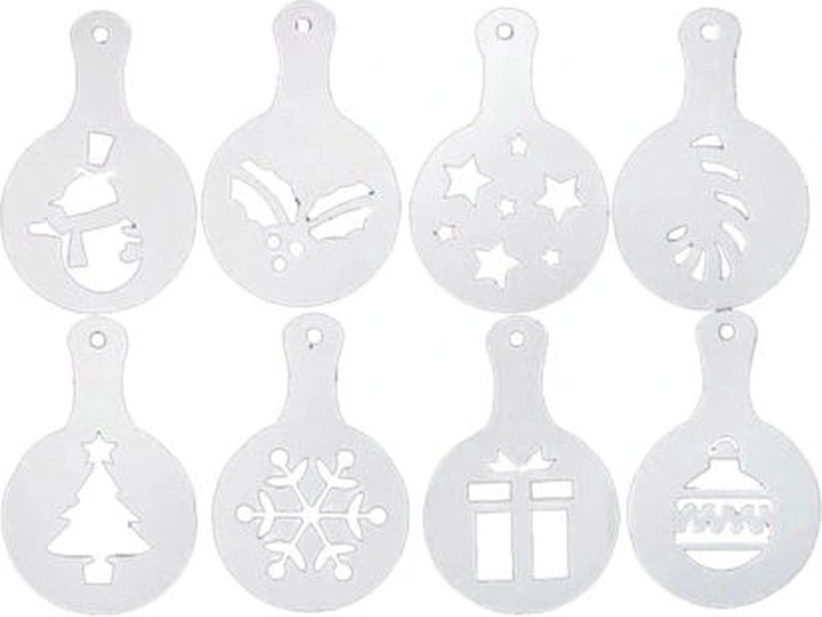 Cappuccino sjablonen Kerstmis Koffie sjabloon Cacao sjabloon Koffie accessoires Kunststof 8 stuks Wit