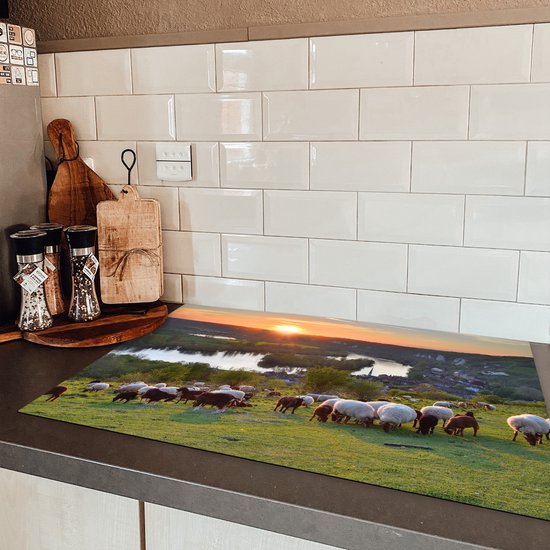 KitchenYeah® Inductie beschermer 81x52 cm - Zonsondergang in Normandië - Kookplaataccessoires - Afdekplaat voor kookplaat - Inductiebeschermer - Inductiemat - Inductieplaat mat