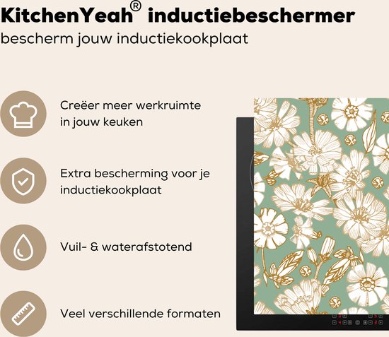 KitchenYeah® Inductie beschermer 81.6x52.7 cm - Bloem - Art nouveau - Design - Kookplaataccessoires - Afdekplaat voor kookplaat - Inductiebeschermer - Inductiemat - Inductieplaat mat