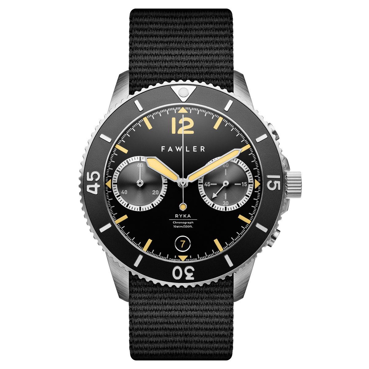 Fawler Ryka Zwart Geel Military Duik Horloge voor Mannen