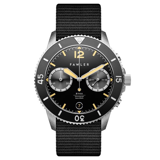 Fawler Ryka Zwart & Geel Military Duik Horloge voor Mannen