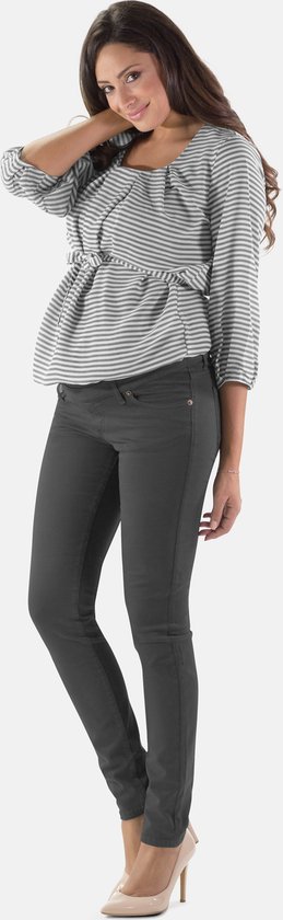 Mamsy - Venezia - Pantalon de grossesse en coton - Coupe slim - Gris foncé-XL