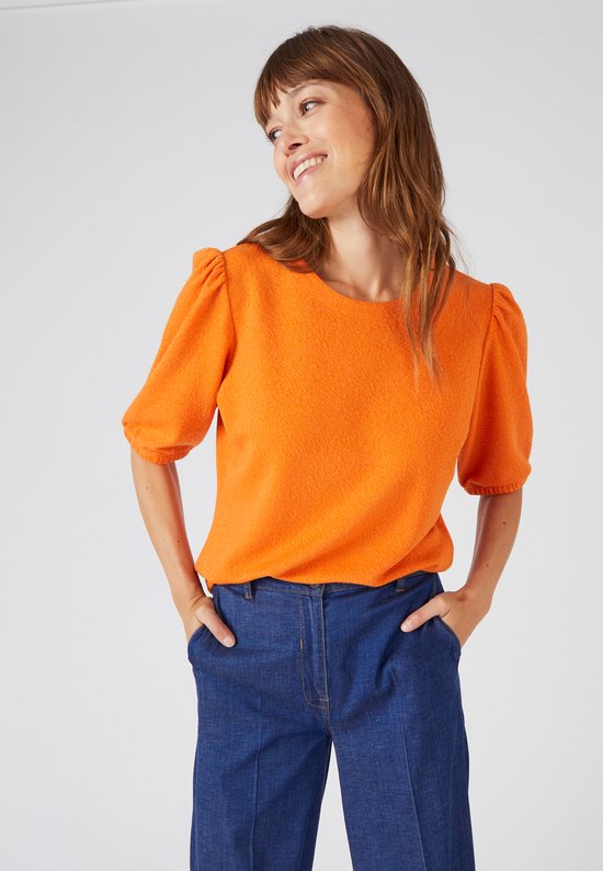 Damart - T-shirt in jacquardtricot met glanseffect - Dames - Oranje - XXL