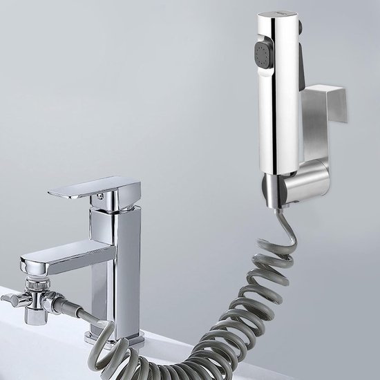 Bidet handdoucheset, dubbele straal bidetarmatuur, toiletdouche, badkamerarmatuur douche, douchekopdouche met kraandispenser, veerslang, muurbeugel - Merkloos