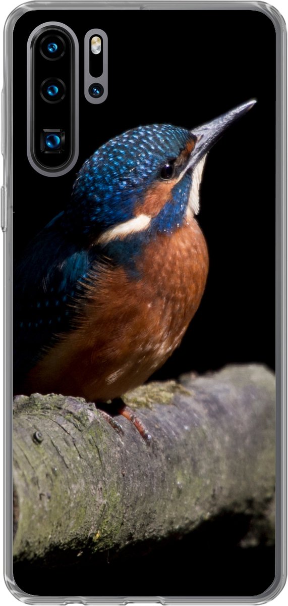 Telefoonhoesje Geschikt voor Huawei P30 Pro hoesje - IJsvogel - Tak - Veren - Zwart - Siliconen Telefoonhoesje Telefoonhoesje