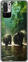 Geschikt voor Xiaomi Redmi Note 10 5G hoesje - Olifant - Water - Bomen - Groen - Dieren - Siliconen Telefoonhoesje