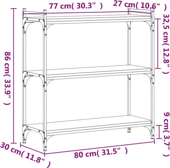 vidaXL-Boekenkast-3-laags-80x30x86-cm-bewerkt-hout-gerookt-eikenkleur