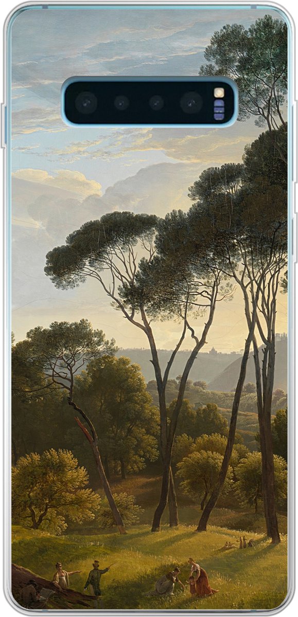 Telefoonhoesje Geschikt voor Samsung Galaxy S10 Plus hoesje - Italiaans landschap met parasoldennen - Schilderij van Hendrik Voogd - Siliconen Telefoonhoesje Telefoonhoesje