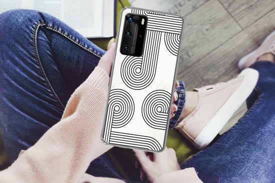 Coque de téléphone compatible avec Huawei P40 Pro - Motif abstrait - Zwart - Wit - Cercle - Coque en Siliconen