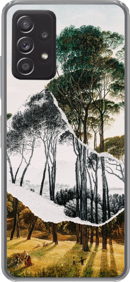 Telefoonhoesje Geschikt voor Samsung Galaxy A53 5G hoesje - Italiaans landschap parasoldennen - Kunst - Hendrik Voogd - Schilderij - Zwart wit - Oude meesters - Siliconen Telefoonhoesje Telefoonhoesje