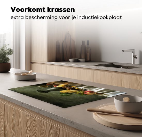 KitchenYeah® Inductie beschermer 75x52 cm - Rustiek - Kaas - Theekan - Fruit - Stilleven - Kookplaataccessoires - Afdekplaat voor kookplaat - Inductiebeschermer - Inductiemat - Inductieplaat mat