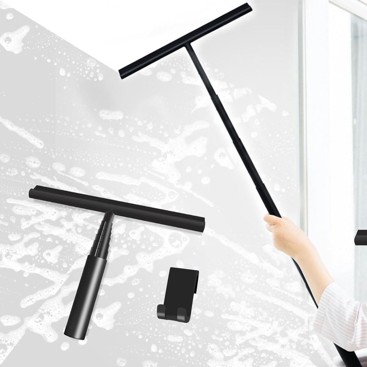 Uittrekbare Douchewisser 25-95cm Met Houder - Zonder Boren Voor Douche, Ramen En Spiegels