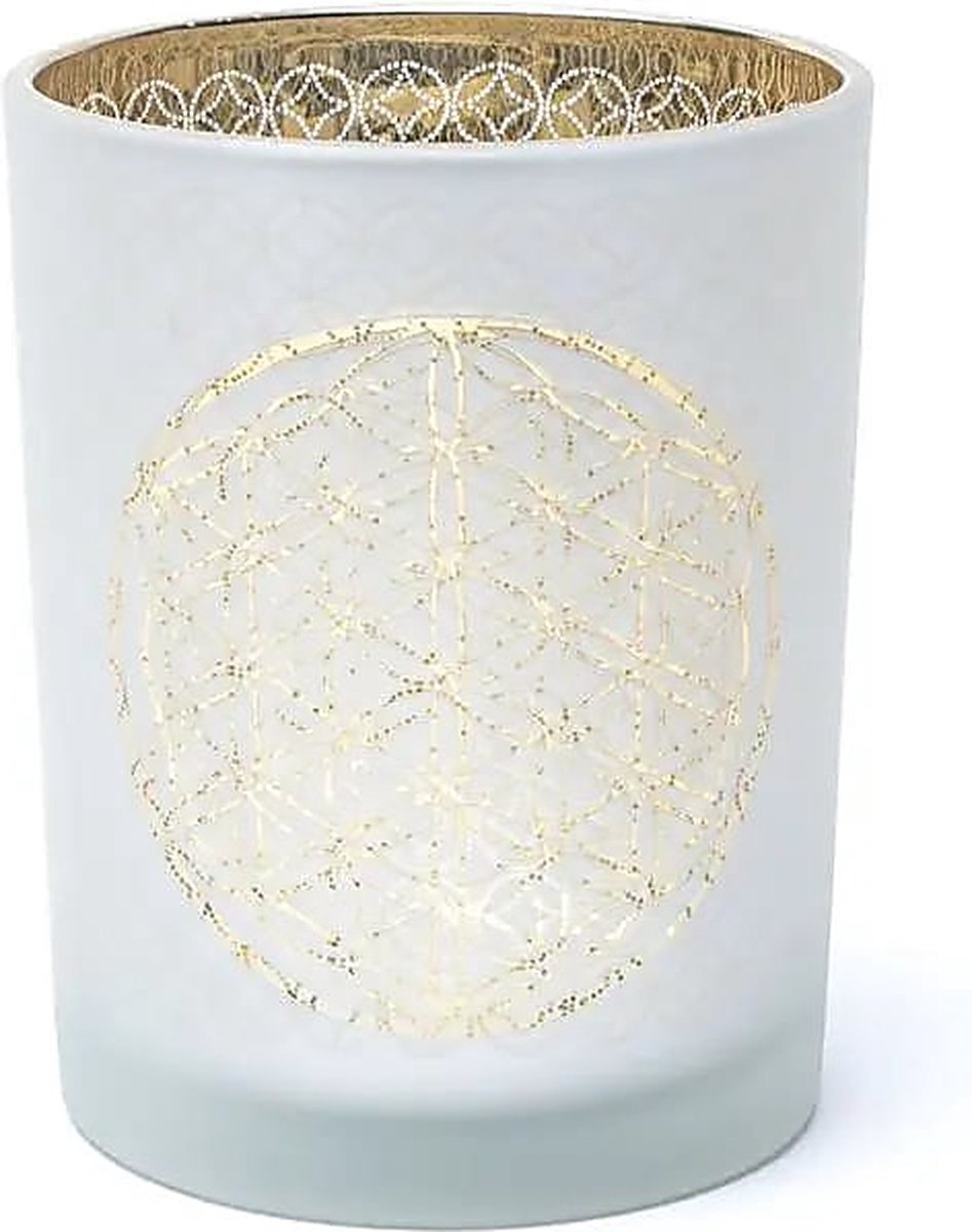 Yogi & Yogini - Sfeerlicht - matglas/metallic - Bloem des Levens - 10 cm x 12,5 cm