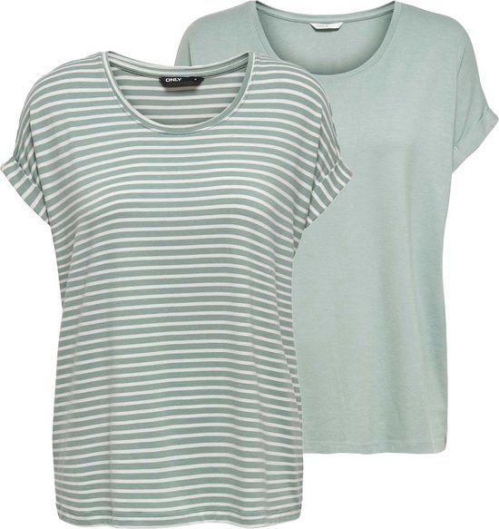 Only Dames T-Shirt MOSTER 2 PACK bequem Groen S Ronde Hals Volwassenen Top Korte Mouw