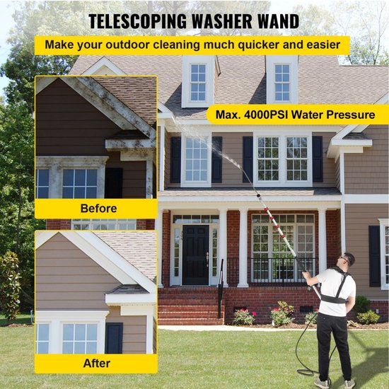 Mila Shop Hogedrukreiniger - Verlengstuk 1,5-6 meter - Werklengte telescopische lans - 4000 PSI - Uitschuifbare hogedrukreiniger - Staaf met 5 verschillende sproeikoppen van Mila Shop — afbeelding 5