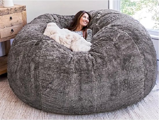 GXSDYYDS Zitzak extra groot zonder vulling, enorme zitzak overtrek 180x90cm XXL Bean Bag Cover wasbaar pluizig zacht bont zitzak bankovertrek voor volwassenen (zwart, 7ft
