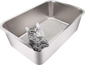 kattentoilet, kattenbak van roestvrij staal, robuust kattentoilet, niet gemakkelijk te vervormen, konijnentoilet, toilet voor groot haasje en grote kat, 60 x 40 x 20 cm (zilver)