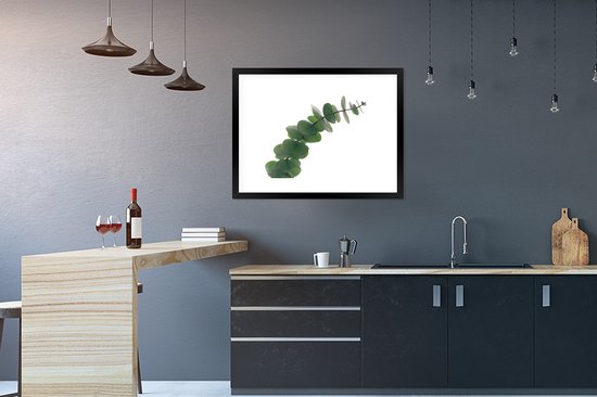 Photo encadrée - Cadre photo feuilles d'eucalyptus vert noir avec passe-partout blanc 80x60 cm - Affiche encadrée (Décoration murale salon / chambre)