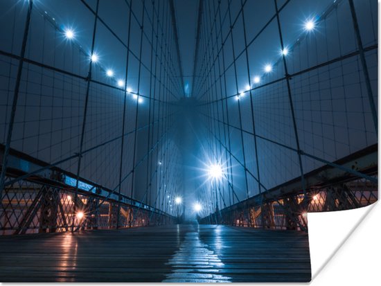 Poster De Amerikaanse Brooklyn Bridge in de mist - 120x90 cm