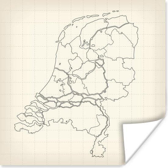 Poster Illustratie van een oude kaart van Nederland - 50x50 cm