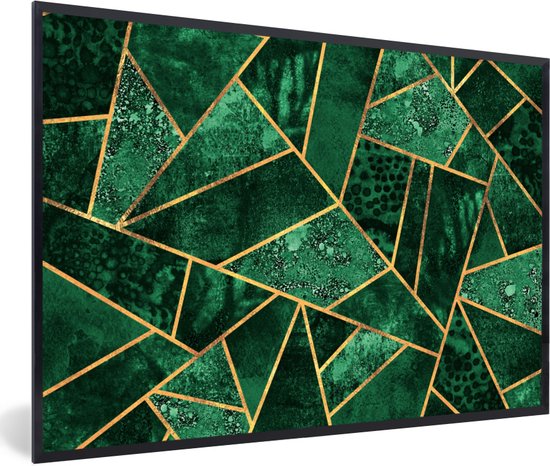 Fotolijst incl. Poster - Smaragd - Goud - Abstract - Patronen - 60x40 cm - Posterlijst