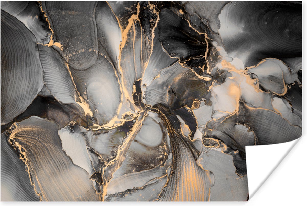 Poster Grijs - Luxe - Goud - Marmer - 30x20 cm