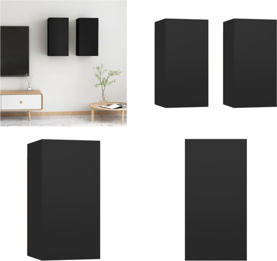 vidaXL Tv-meubelen 2 st 30-5x30x60 cm spaanplaat zwart - Tv-kast - Tv-kasten - Televisiekast - Televisiekasten
