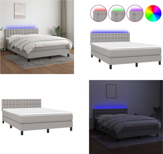 vidaXL Boxspring met matras en LED stof lichtgrijs 140x190 cm ...