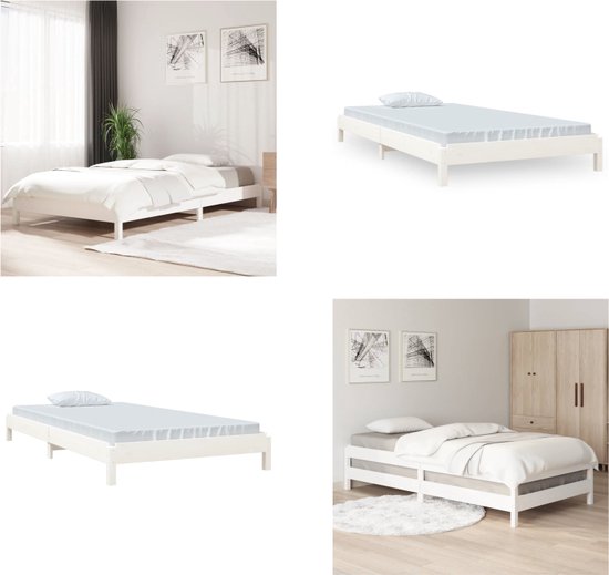 vidaXL Bed stapelbaar 90x200 cm massief grenenhout wit - Stapelbaar Bed - Stapelbare Bedden - Slaapmeubel - Bedframe