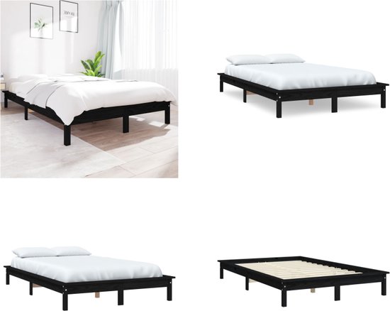 vidaXL Bedframe massief grenenhout zwart 140x190 cm - Bedframe - Bedframes - Bed - Bedbodem