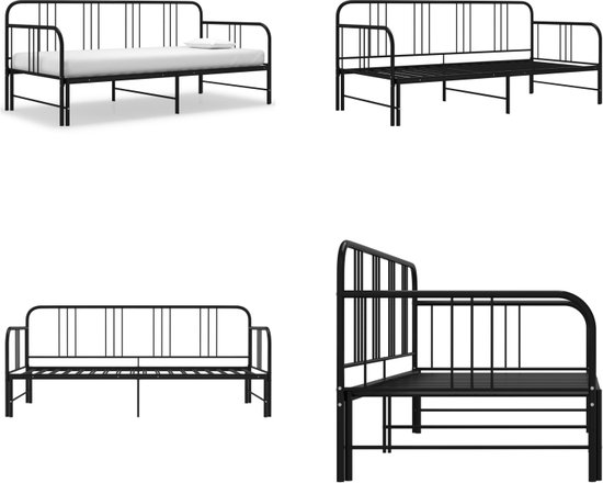 vidaXL Slaapbankframe uittrekbaar metaal zwart 90x200 cm - Bedbankframe - Bedbankframes - Frame Met Slaapbank - Frames Met Slaapbanken