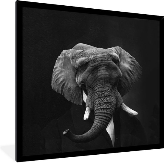 Cadre photo avec affiche - Peinture - Éléphant d'Afrique - Zwart - Wit - 40x40 cm - Cadre pour affiche