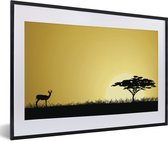 Fotolijst incl. Poster - Illustratie van een zonsondergang bij een Afrikaanse safari - 60x40 cm - Posterlijst