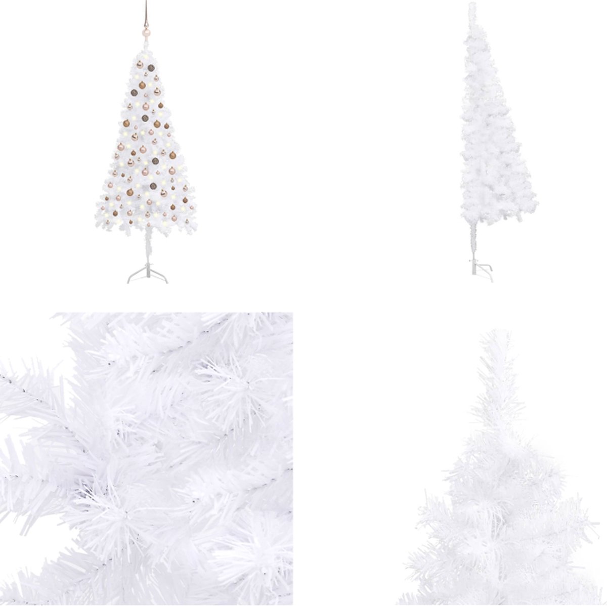 vidaXL Kunstkerstboom met LED's en kerstballen hoek 210 cm PVC wit - Kerstboom - Kerstbomen - Kerstboom Met LED - Kerstbomen Met LED's
