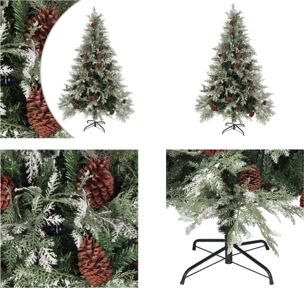 vidaXL Kerstboom met dennenappels 120 cm PVC en PE groen en wit - Kerstboom - Kerstbomen - Kunstkerstboom - Kunstkerstbomen