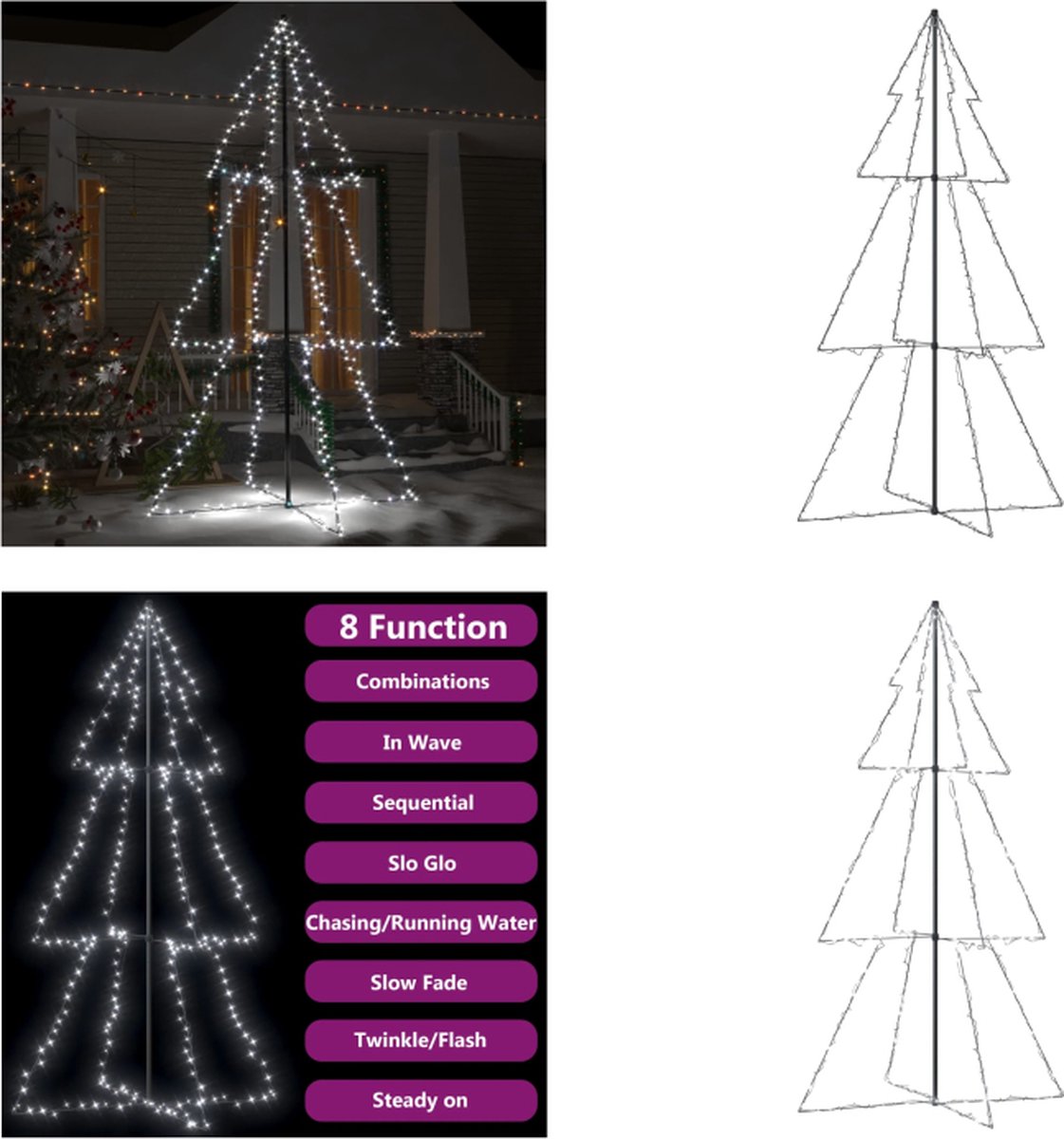 vidaXL Kegelkerstboom 300 LED's binnen en buiten 120x220 cm - Kerstkegelboom - Kerstkegelbomen - Kerstverlichting - Kerstverlichtingen