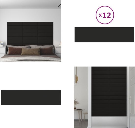 vidaXL Wandpanelen 12 st 1-08 m² 60x15 cm stof zwart - Wandpaneel - Wandpanelen - Wanddecoratie - Wandversiering