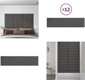 vidaXL Wandpanelen 12 st 1-08 m² 60x15 cm kunstleer grijs - Wandpaneel - Wandpanelen - Wanddecoratie - Wandversiering