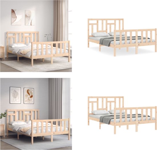 vidaXL Bedframe met hoofdbord massief hout 4FT Small Double - Bedframe - Bedframes - Bed - Tweepersoonsbed