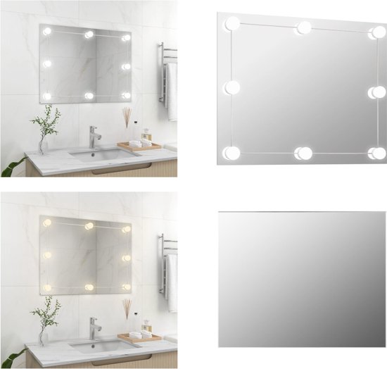 vidaXL Wandspiegel zonder lijst met LED-lampen rechthoekig glas - Wandspiegel Met LED-verlichting - Wandspiegels Met LED-verlichting - Wandspiegel Met LED - Wandspiegel Met LED's