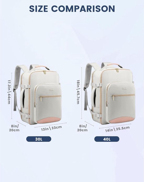 LOVEVOOK Reisrugzak voor dames, vliegtuighandtas, Kaki beige., 15.6 Zoll, vrouwelijke reiziger