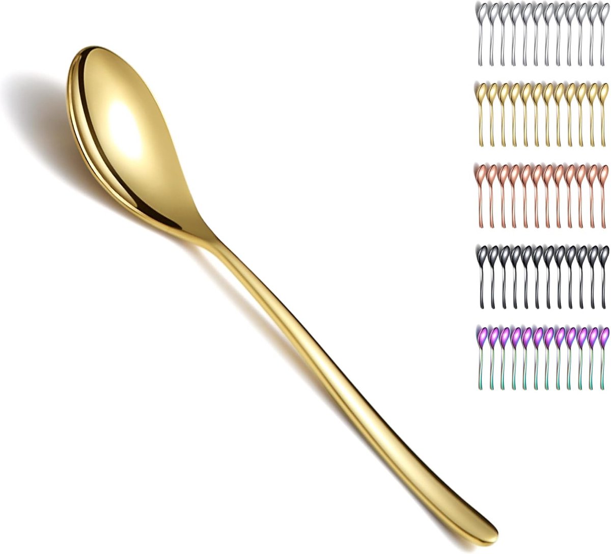 Gouden eetlepels 12 stuks 19 1 cm roestvrij staal titanium verguld tafellepel dessertlepel keukenlepelset geschikt voor elk diner gezin café. Vaatwasmachinebestendig