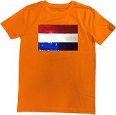 Dames Slim fit T-shirt Nederlandse vlag met magic sequence | koningsdag kleding| Holland | EK-WK-Olympische Spelen | Oranje | maat L