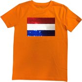 T-shirt femme drapeau néerlandais avec séquence magique | Vêtements pour la Fête du Roi | Orange | taille L.