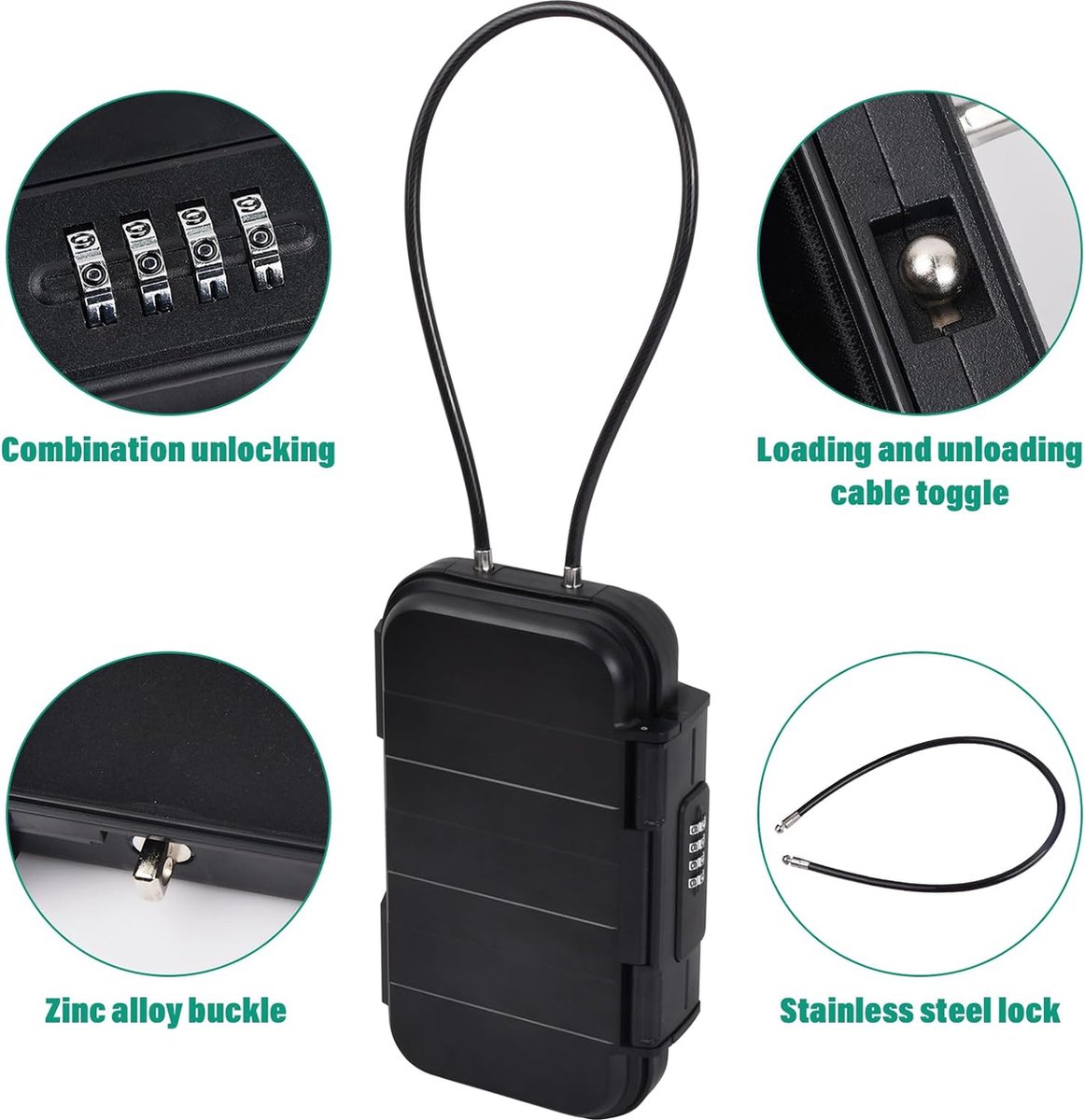 Ankilo Draagbare kluis, veiligheidsbox met cijfercode, waterdicht, anti- diefstal, mini-kluis, cijferslot met afneembare stalen kabel, veiligheidskluis, sleutelbox voor thuis, kantoor, hotel