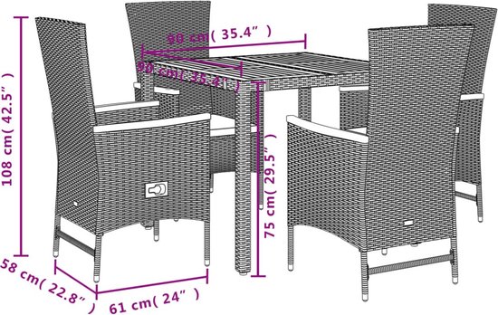 vidaXL-5-delige-Tuinset-met-kussens-poly-rattan-zwart