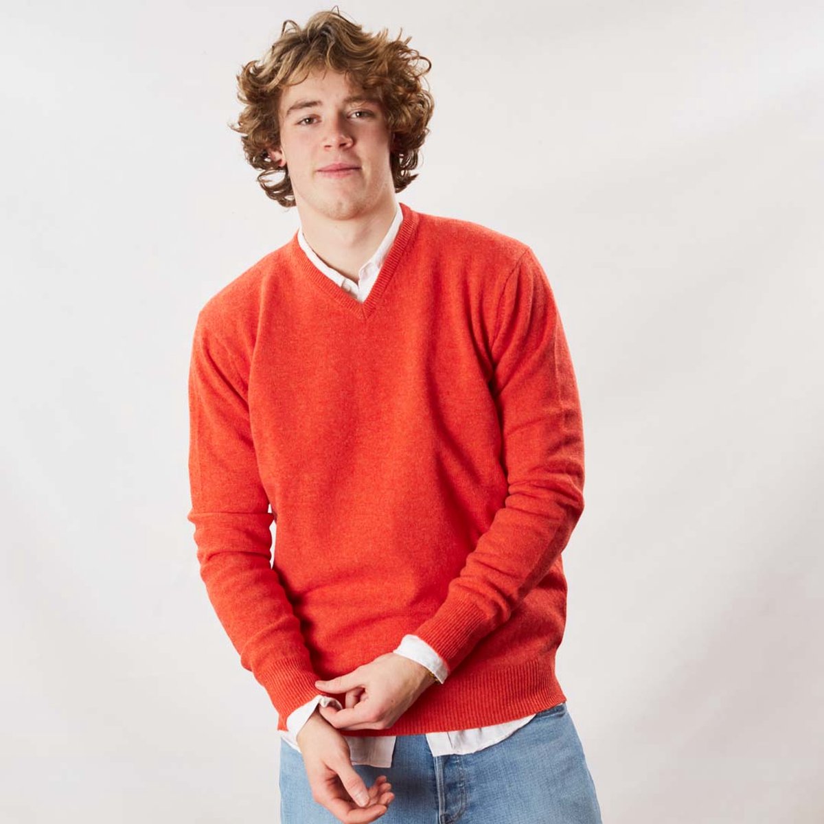 Osborne Knitwear Trui met V hals - Sweater heren in Lamswol - Pullover Heren - Inferno - L